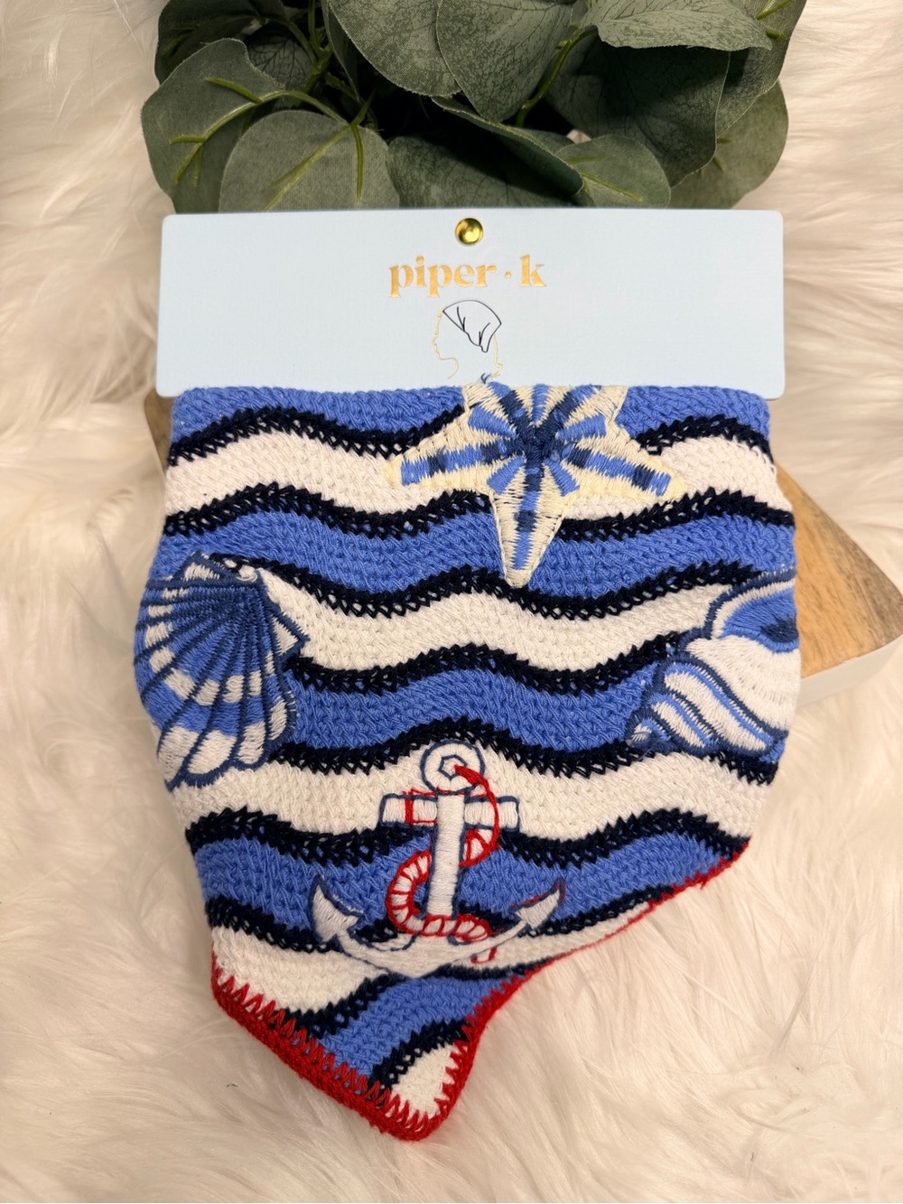 piper•k Blue Nautical Knit Hair Scarf